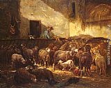 A Flock Of Sheep In A Barn by Charles Emile Jacque